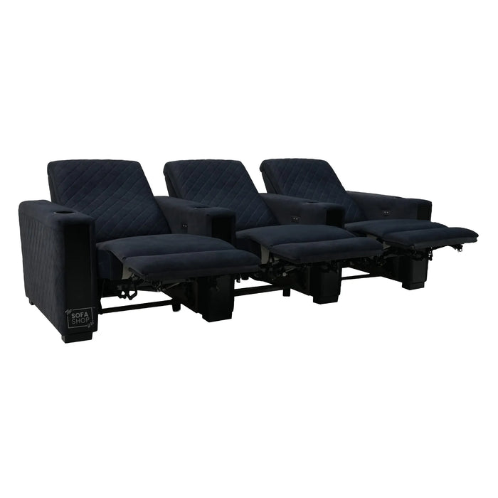 3 Seater Smart Tech Electric Recliner Cinema Sofa | Luxury Theatre Seating | Blue Real Leather | Solero