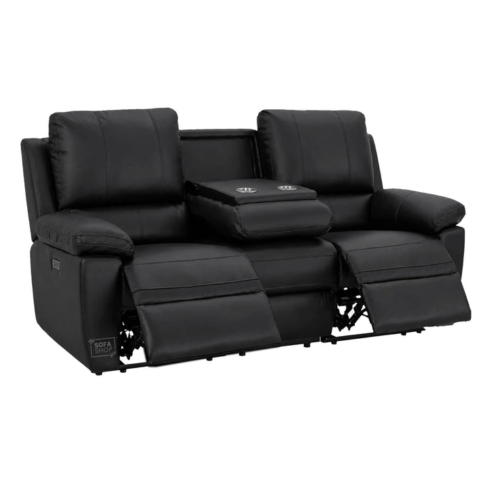 2 Piece Electric Recliner Sofa Set | Black Real Leather Sofa Suite | Trento