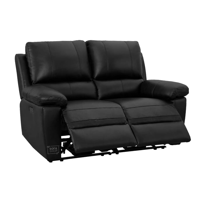 2 Piece Electric Recliner Sofa Set | Black Real Leather Sofa Suite | Trento