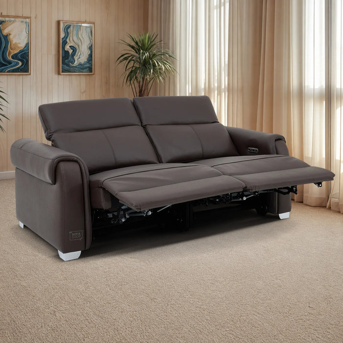 3 Seater Electric Recliner Sofa | Brown Real Leather | Turin