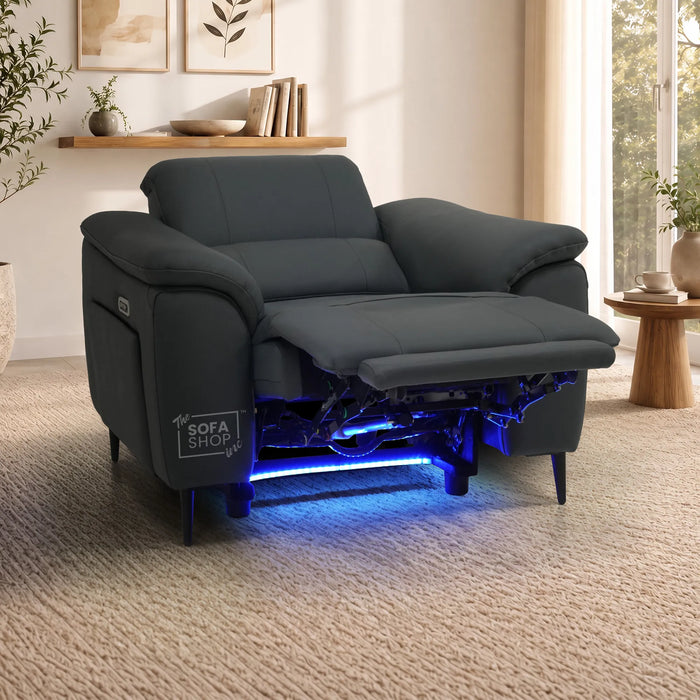 1 Seater Smart Electric Recliner Chair | Dark Blue Real Leather | Torino