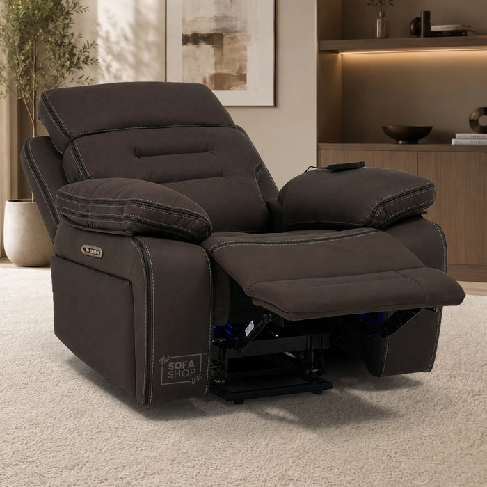1 Seater Smart Tech Riser Recliner Cinema Chair | Dark Brown Fabric | Tuscany