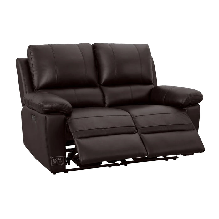2 Piece Electric Recliner Sofa Set | Brown Real Leather Sofa Suite | Trento