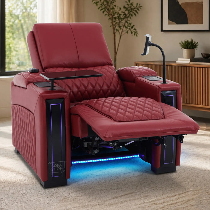 1 Seater Smart Tech Electric Recliner Cinema Chair | Luxury Theatre Seating | Red Real Leather | Assisi