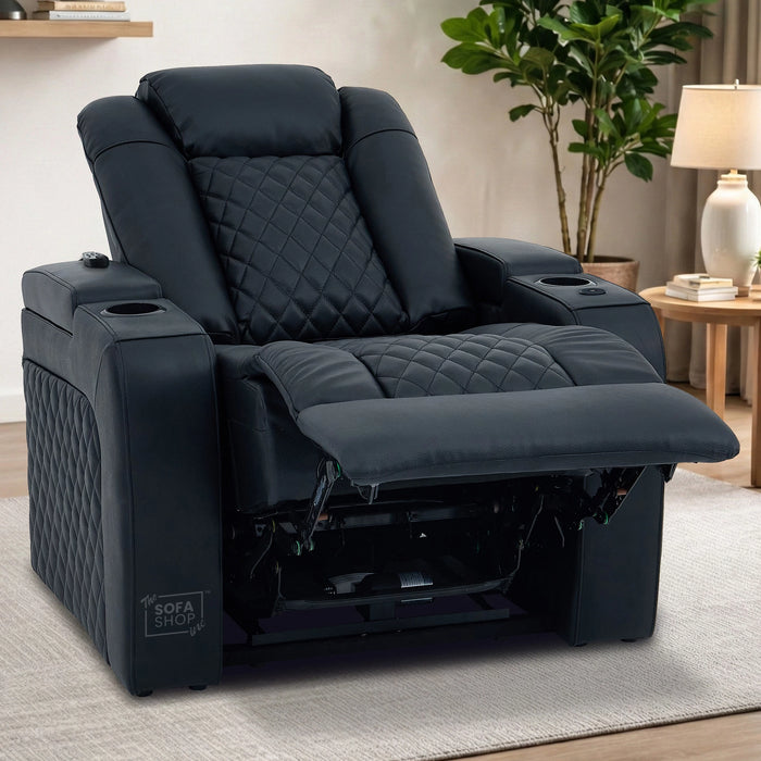 1 Seater Smart Tech Electric Recliner Cinema Chair | Luxury Theatre Seating | Black Real Leather | Milano