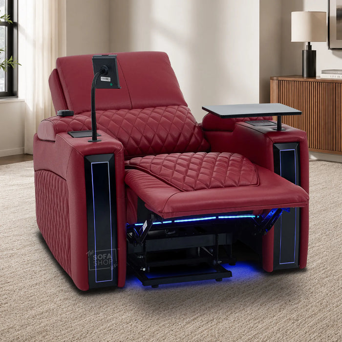 1 Seater Smart Tech Riser Recliner Cinema Chair | Luxury Theatre Seating | Red Real Leather | Assisi