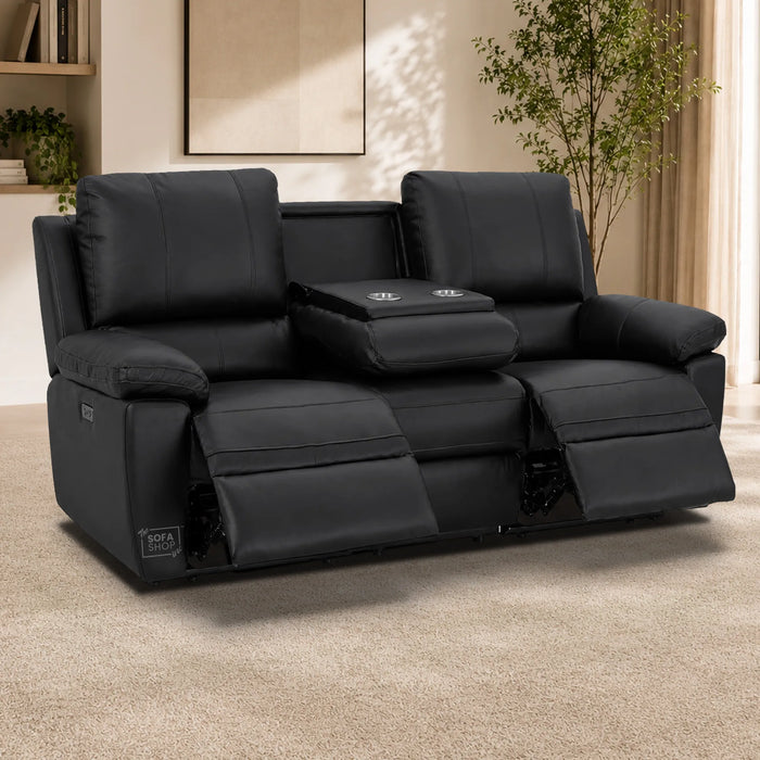3 Seater Electric Recliner Sofa | Black Real Leather | Trento