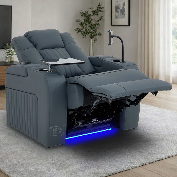 1 Seater Smart Tech Electric Recliner Cinema Chair | Luxury Theatre Seating | Blue Real Leather | Capri