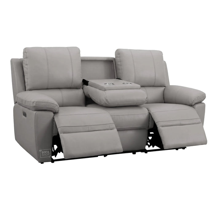 3 Seater Electric Recliner Sofa | Grey Real Leather | Trento