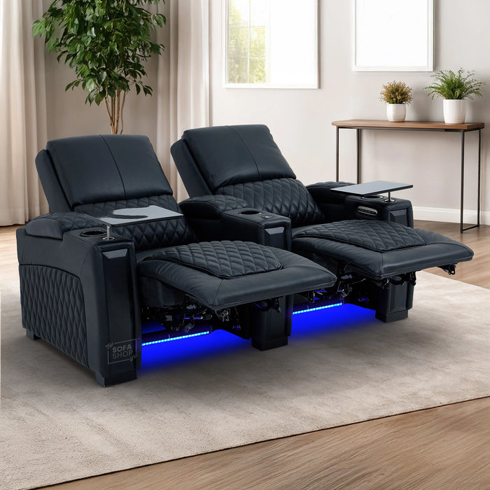 2 Seater Smart Tech Electric Recliner Cinema Sofa | Luxury Theatre Seating | Black Real Leather | Assisi