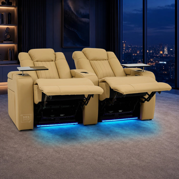2 Seater Smart Tech Electric Recliner Cinema Sofa | Luxury Theatre Seating | Tan Real Leather | Capri