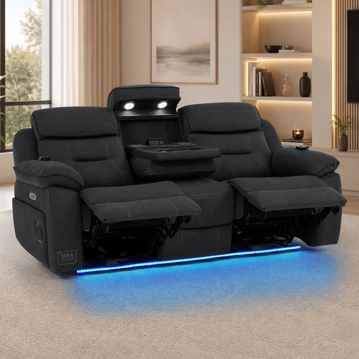 3 Seater Smart Tech Electric Recliner Cinema Sofa | Charcoal Grey Fabric | Florence