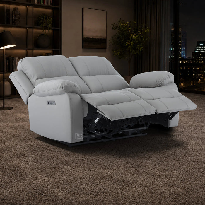 2 Seater Electric Recliner Sofa | Light Grey Real Leather | Trento