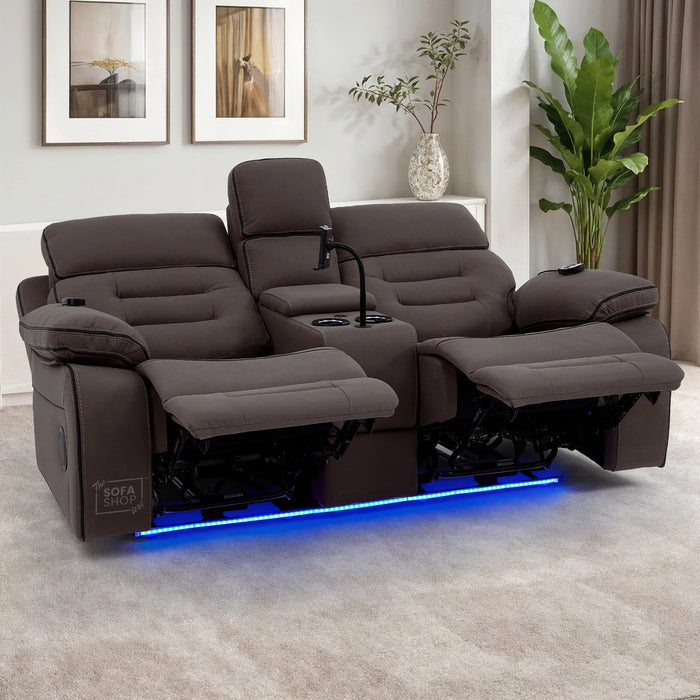 2 Seater Smart Tech Electric Recliner Cinema Sofa | Dark Brown Fabric | Tuscany