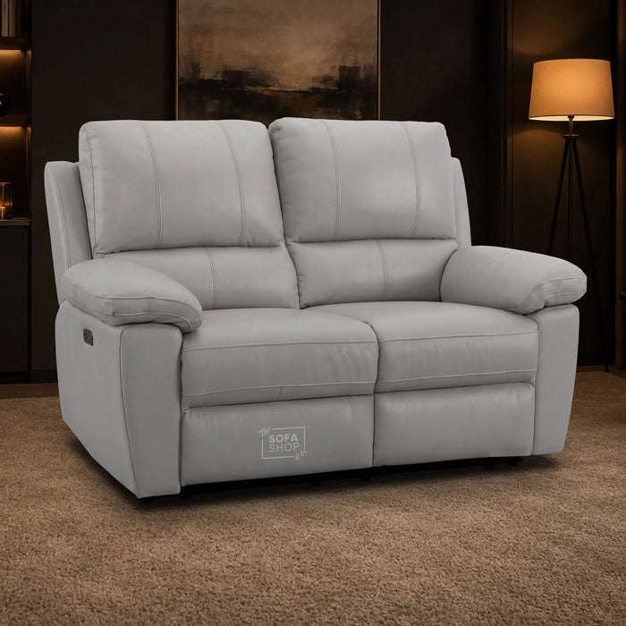 2 Seater Electric Recliner Sofa | Grey Real Leather | Trento