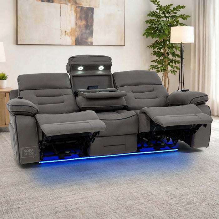 3 Seater Smart Tech Electric Recliner Cinema Sofa | Graphite Grey Fabric | Tuscany