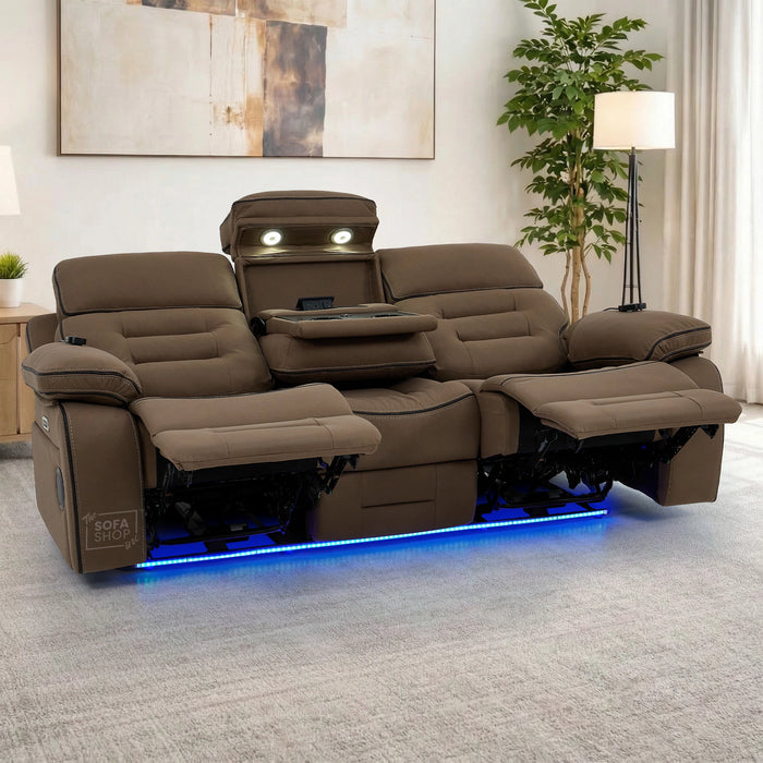 3 Seater Smart Tech Electric Recliner Cinema Sofa | Mocha Brown Fabric | Tuscany