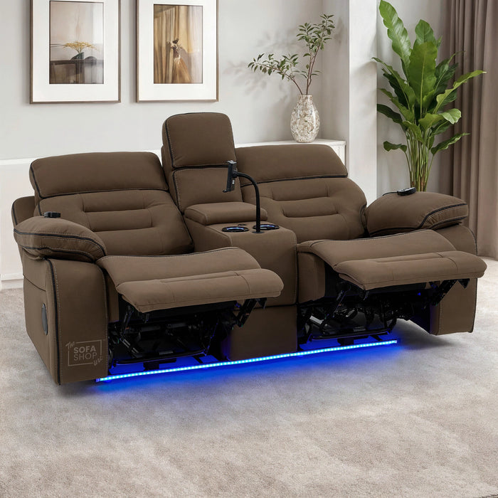 2 Seater Smart Tech Electric Recliner Cinema Sofa | Mocha Brown Fabric | Tuscany