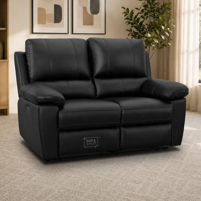 2 Seater Electric Recliner Sofa | Black Real Leather | Trento