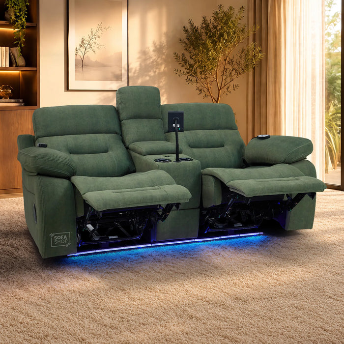 2 Seater Smart Tech Electric Recliner Cinema Sofa | Olive Green Fabric | SIcily