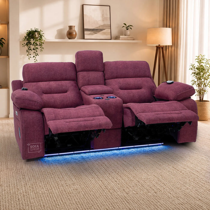 2 Seater Smart Tech Electric Recliner Cinema Sofa | Purple Fabric | Sicily