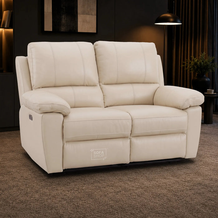 2 Seater Electric Recliner Sofa | Cream Real Leather | Trento