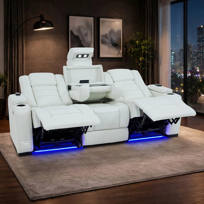 3 Seater Smart Tech Electric Recliner Cinema Sofa | White Real Leather | Napoli