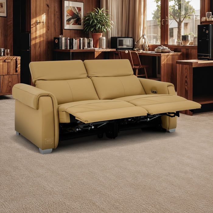 3 Seater Electric Recliner Sofa | Tan Real Leather | Turin