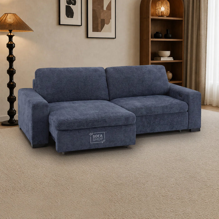 2 Wide Seat Blue Electric Sliding Sofa | Palma