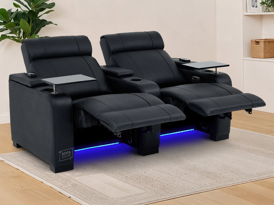 2 Seater Smart Tech Electric Recliner Cinema Sofa | Luxury Theatre Seating | Black Real Leather | Rimini