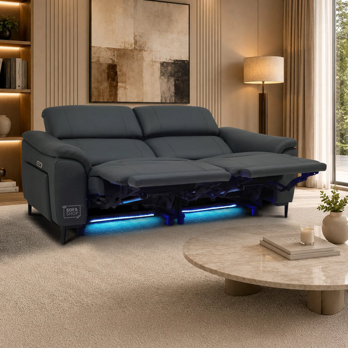 3 Seater Smart Electric Recliner Sofa | Dark Blue Real Leather | Torino