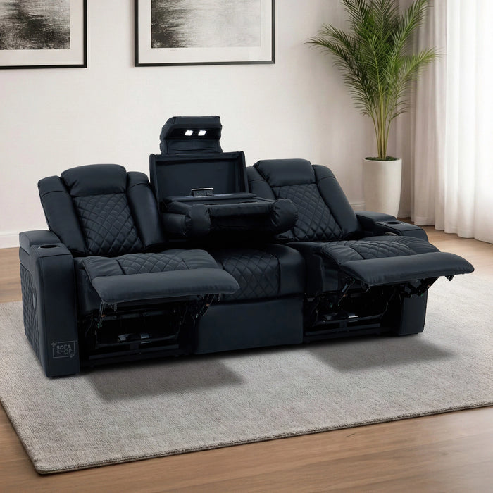 3 Seater Smart Tech Electric Recliner Cinema Sofa | Black Real Leather | Milano