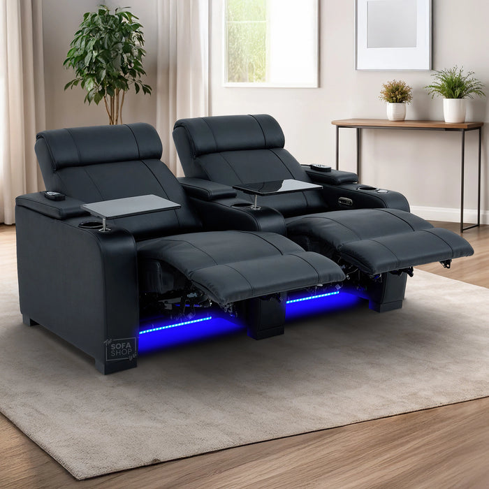 2 Seater Smart Tech Electric Recliner Cinema Sofa | Luxury Theatre Seating | Black Real Leather | Rimini