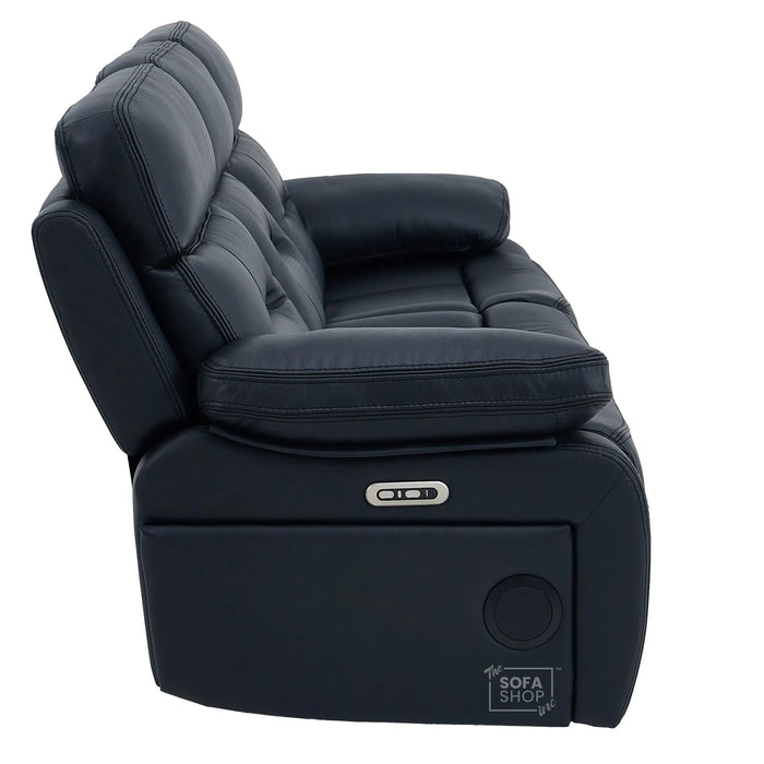 3 Seater Smart Tech Electric Recliner Cinema Sofa | Black Real Leather | Sicily