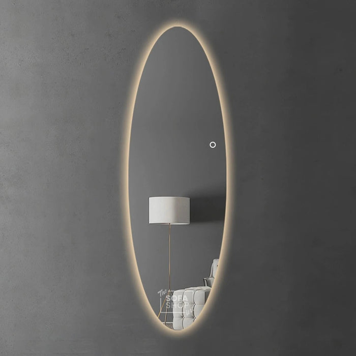 Frameless Oval Wall Mirror with Adjustable Acrylic Lampshade - 70x180cm