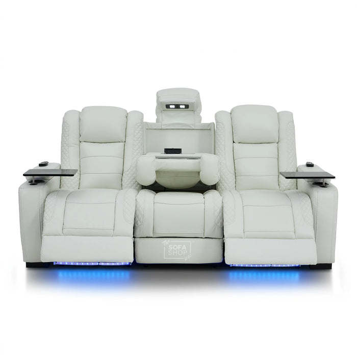 3 Seater Smart Tech Electric Recliner Cinema Sofa | White Real Leather | Napoli