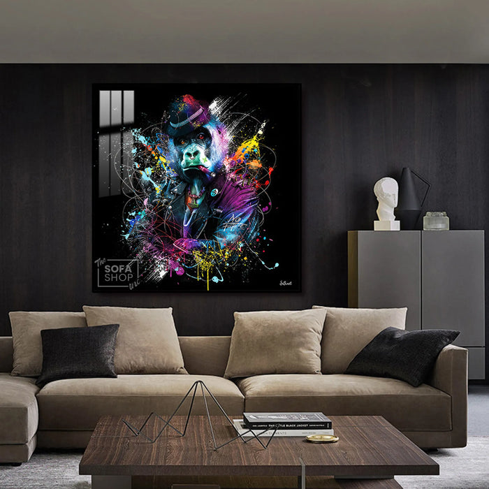Gorilla LED Canvas | Colour Splash | 100x100cm | Gold or Black Frame