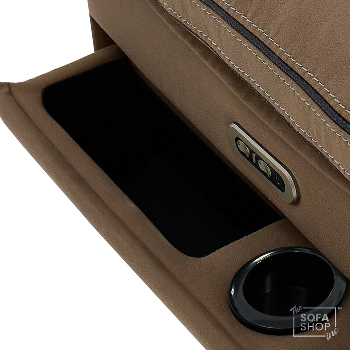 3 Seater Smart Tech Electric Recliner Cinema Sofa | Mocha Brown Fabric | Tuscany