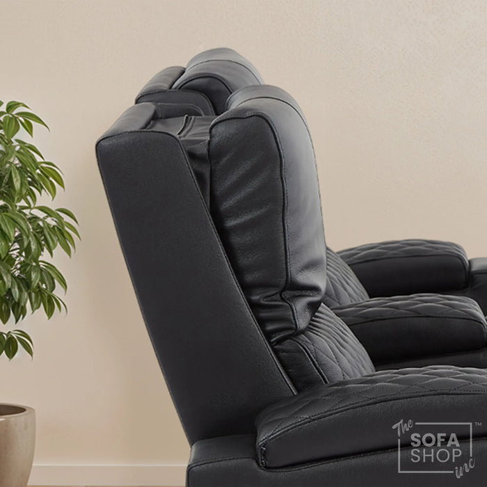 2 Seater Smart Tech Electric Recliner Cinema Sofa | Luxury Theatre Seating | Black Real Leather | Assisi