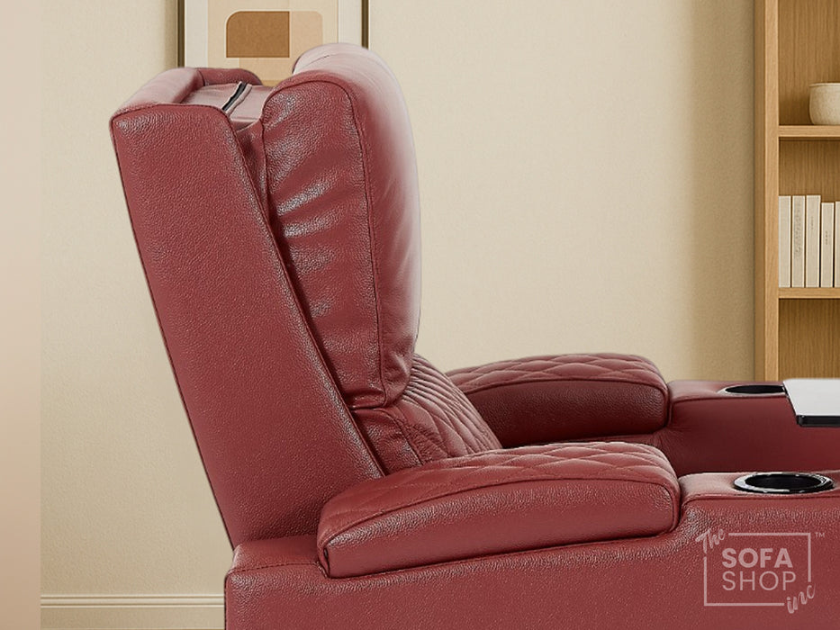 1 Seater Smart Tech Electric Recliner Cinema Chair | Luxury Theatre Seating | Red Real Leather | Assisi