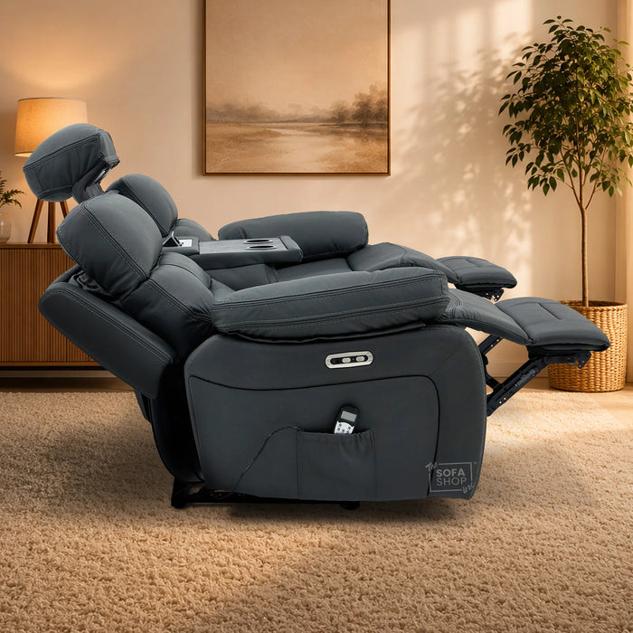 3 Seater Smart Tech Electric Recliner Cinema Sofa | Grey Real Leather | Sicily