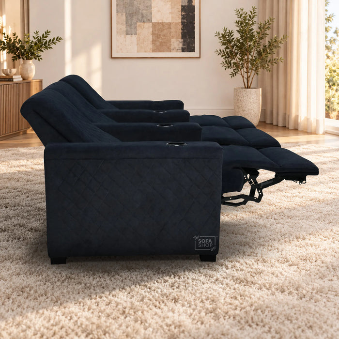 3 Seater Smart Tech Electric Recliner Cinema Sofa | Luxury Theatre Seating | Blue Real Leather | Solero