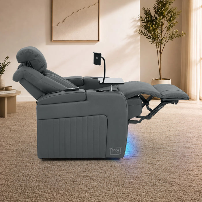 1 Seater Smart Tech Electric Recliner Cinema Chair | Luxury Theatre Seating | Grey Real Leather | Capri