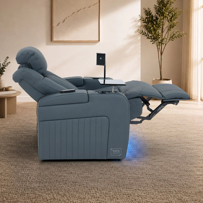 1 Seater Smart Tech Electric Recliner Cinema Chair | Luxury Theatre Seating | Blue Real Leather | Capri