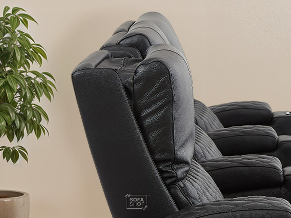 3 Seater Smart Tech Electric Recliner Cinema Sofa | Luxury Theatre Seating | Black Real Leather | Assisi