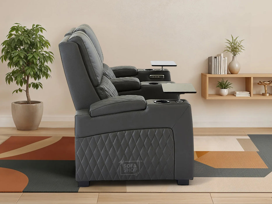 2 Seater Smart Tech Electric Recliner Cinema Sofa | Luxury Theatre Seating | Grey Real Leather | Assisi