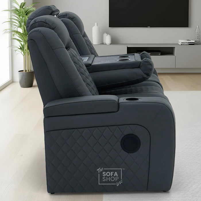 3 Seater Smart Tech Electric Recliner Cinema Sofa | Grey Real Leather | Milano