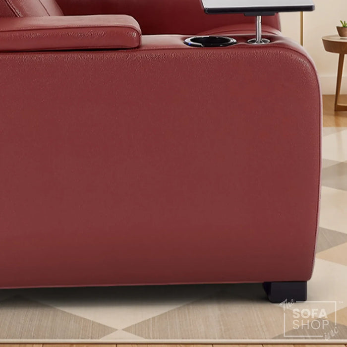 3 Seater Smart Tech Electric Recliner Cinema Sofa | Luxury Theatre Seating | Red Real Leather | Rimini
