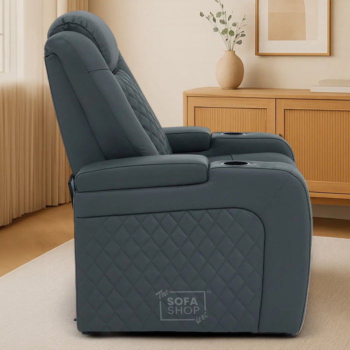 1 Seater Smart Tech Electric Recliner Cinema Chair | Luxury Theatre Seating | Grey Real Leather | Milano