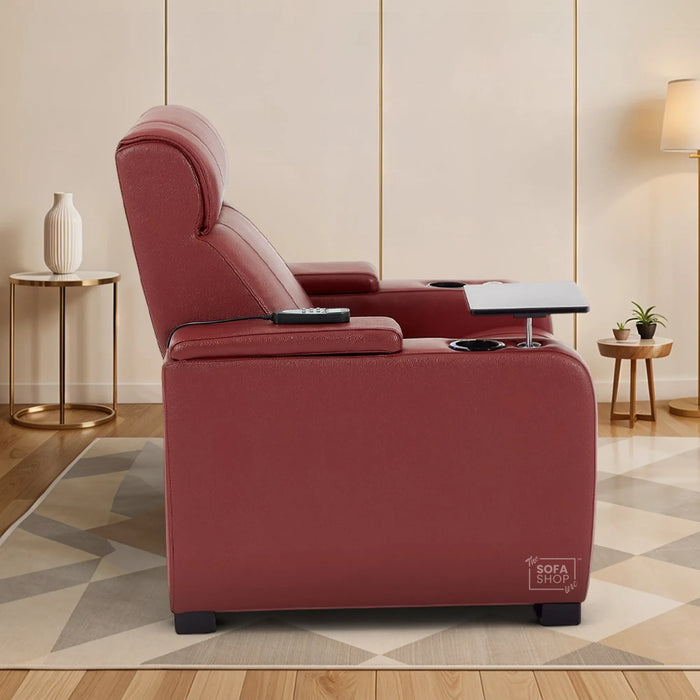 1 Seater Smart Tech Electric Recliner Cinema Chair | Luxury Theatre Seating | Red Real Leather | Rimini